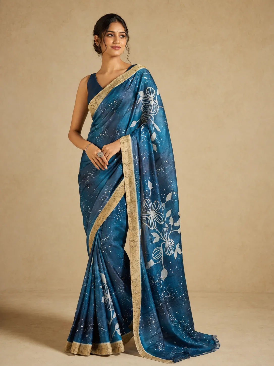 Emerald Botanical Batik Saree — handloom Pure Silk Batik saree by Naholi
